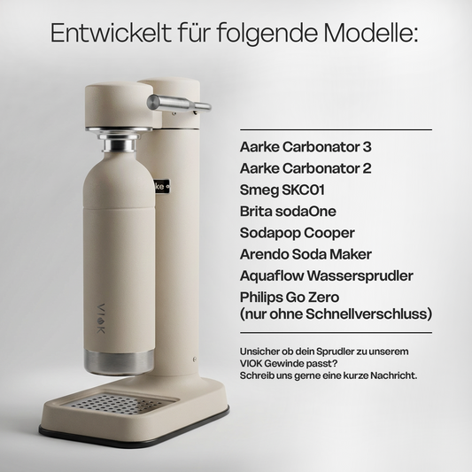 VIOK 1,3 L Edelstahlflasche für Aarke Carbonator 2 & 3, Smeg SKC01 mit Active Loop Sandwhite