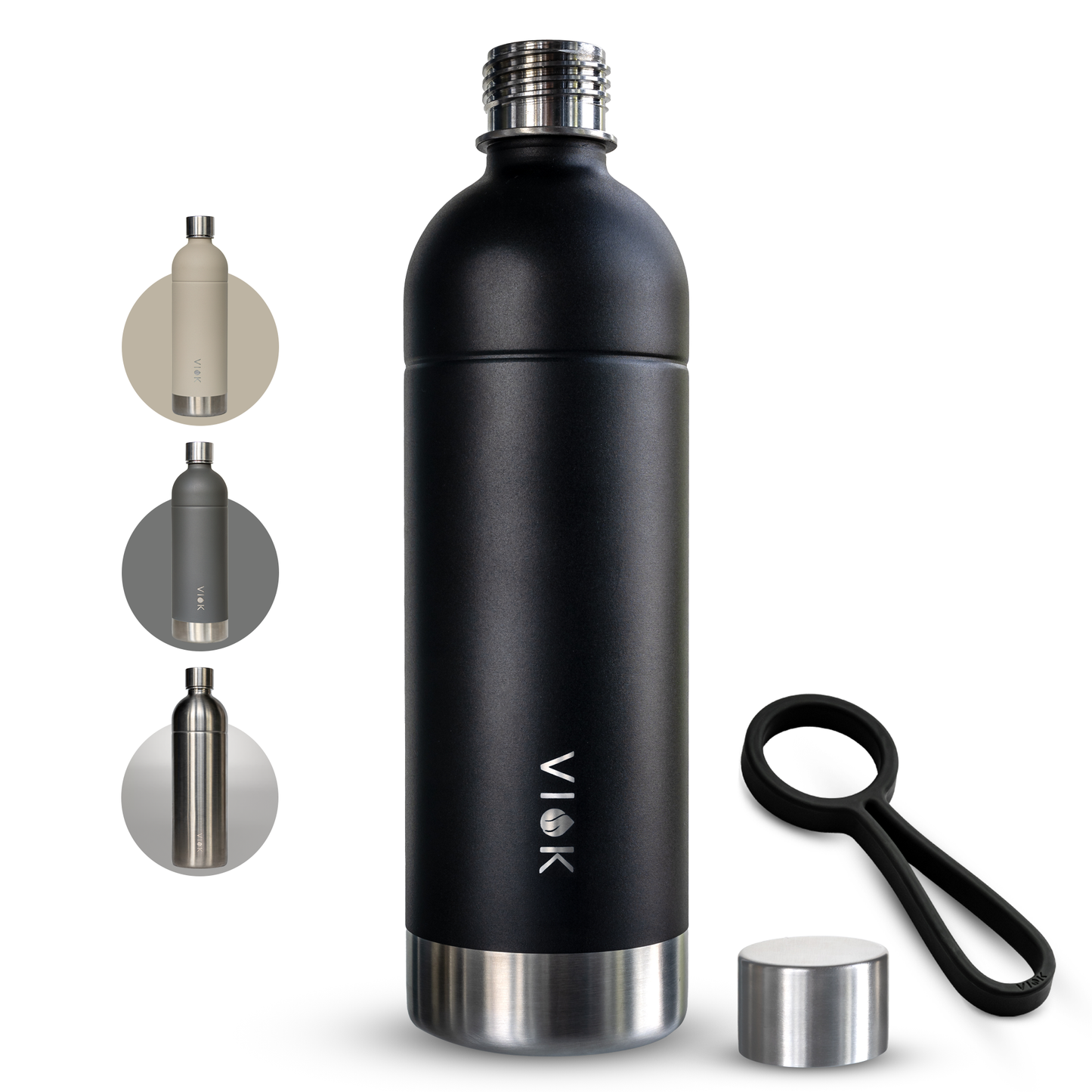 VIOK 1,3 L Edelstahlflasche für Aarke Carbonator 2 & 3, Smeg SKC01 mit Active Loop Schwarz