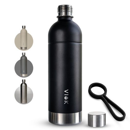VIOK 1,3 L Edelstahlflasche für Aarke Carbonator 2 & 3, Smeg SKC01 mit Active Loop Schwarz