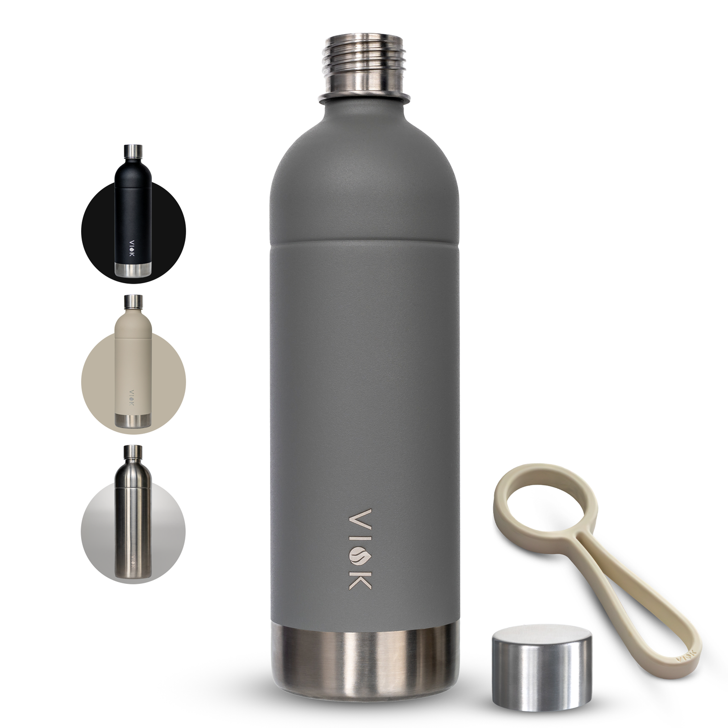 VIOK 1,3 L Edelstahlflasche für Aarke Carbonator 2 & 3, Smeg SKC01 mit Active Loop Mattgrau