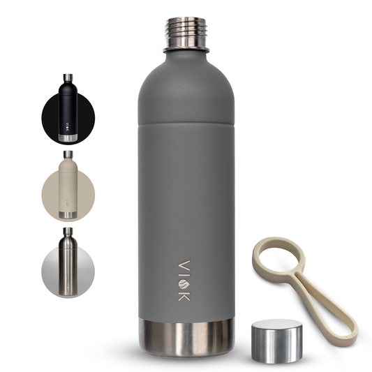 VIOK 1,3 L Edelstahlflasche für Aarke Carbonator 2 & 3, Smeg SKC01 mit Active Loop Mattgrau