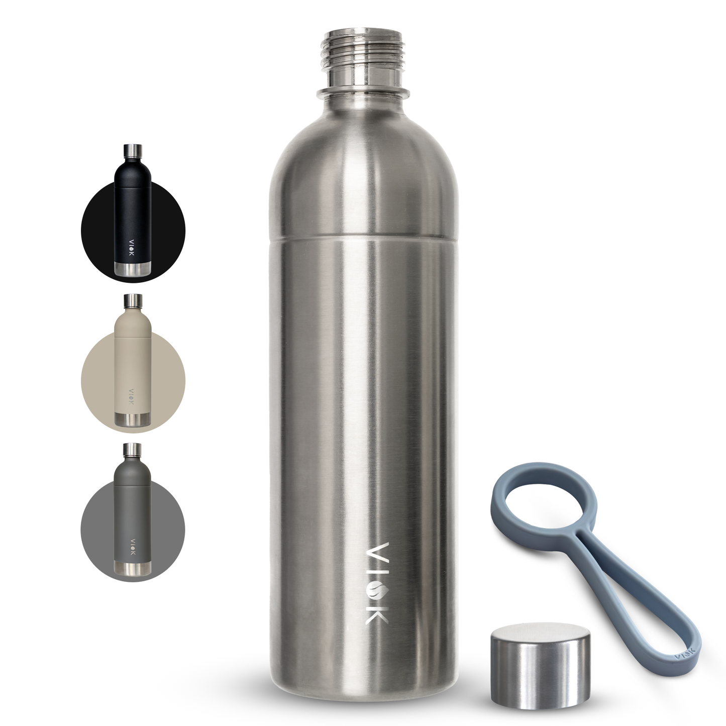 VIOK 1,3 L Edelstahlflasche für Aarke Carbonator 2 & 3, Smeg SKC01 mit Active Loop Silber