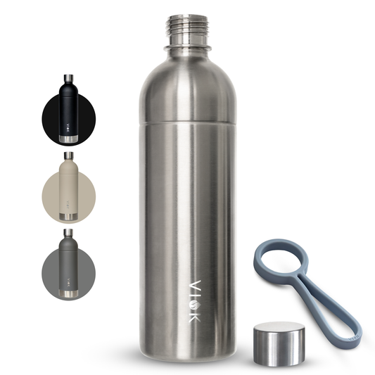 VIOK 1,3 L Edelstahlflasche für Aarke Carbonator 2 & 3, Smeg SKC01 mit Active Loop Silber