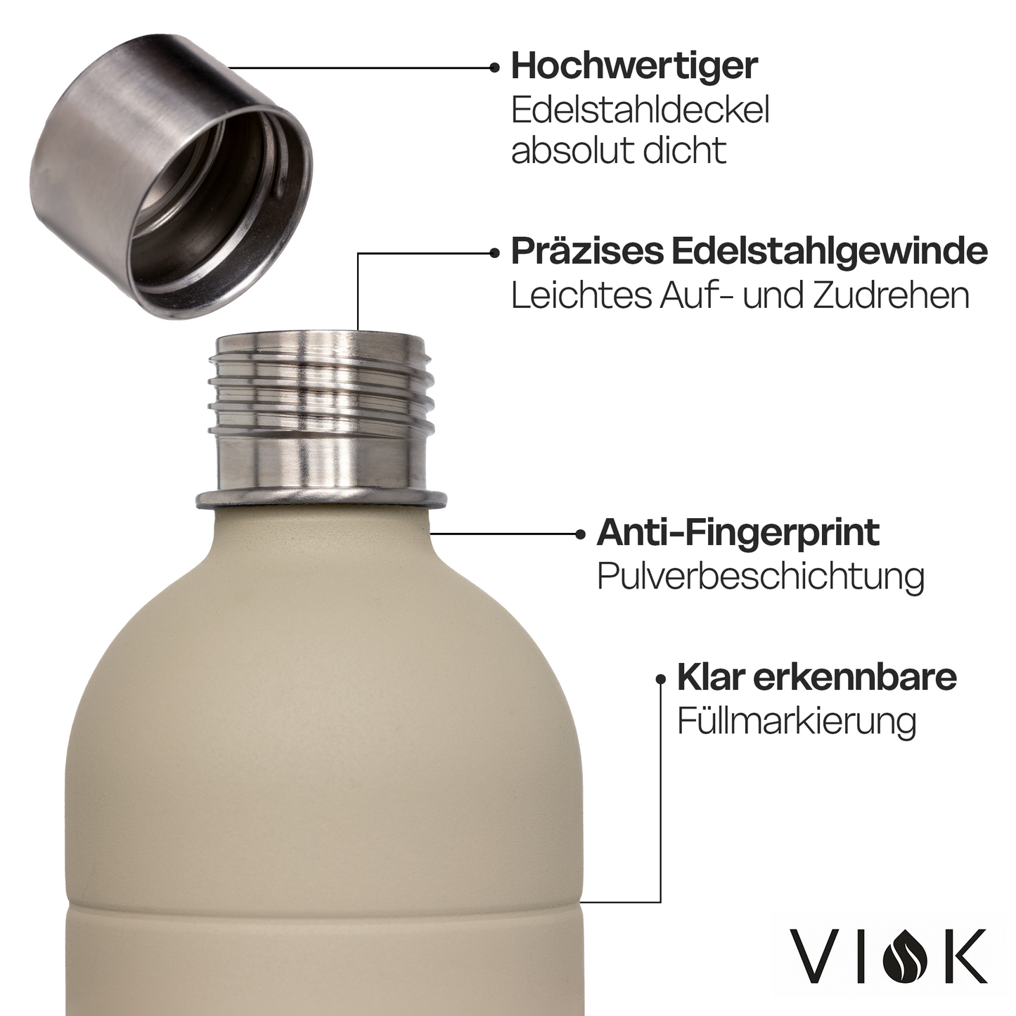 VIOK 1,3 L Edelstahlflasche für Aarke Carbonator 2 & 3, Smeg SKC01 mit Active Loop Sandwhite
