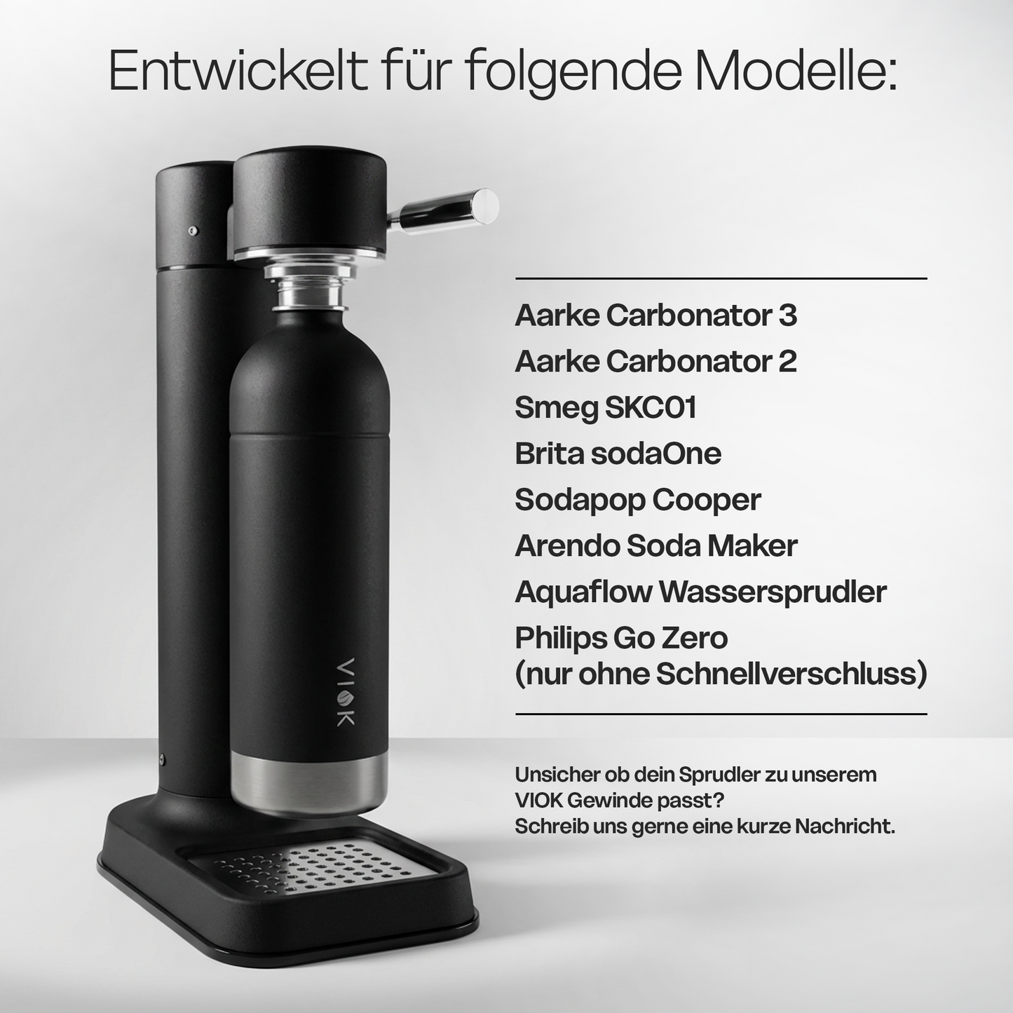 VIOK 1,3 L Edelstahlflasche für Aarke Carbonator 2 & 3, Smeg SKC01 mit Active Loop Schwarz