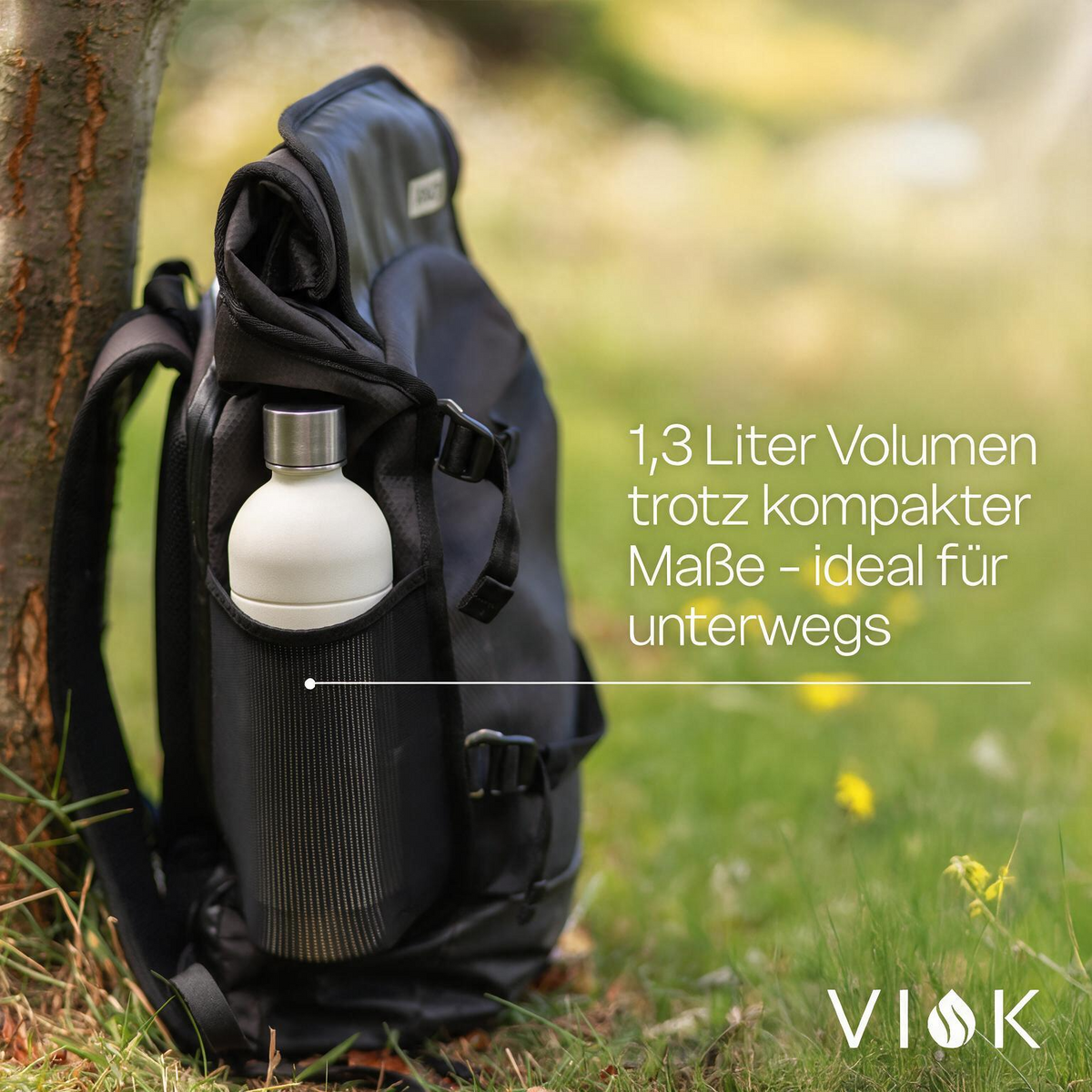 VIOK 1,3 L Edelstahlflasche für Aarke Carbonator 2 & 3, Smeg SKC01 - Mattweiß - mit Active Loop